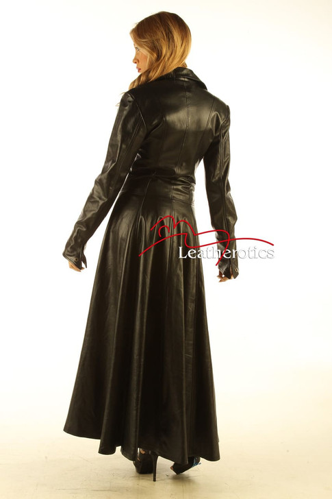 Ladies Black Leather Full Length Dress Coat Burlesque Alternative Clothing image 2