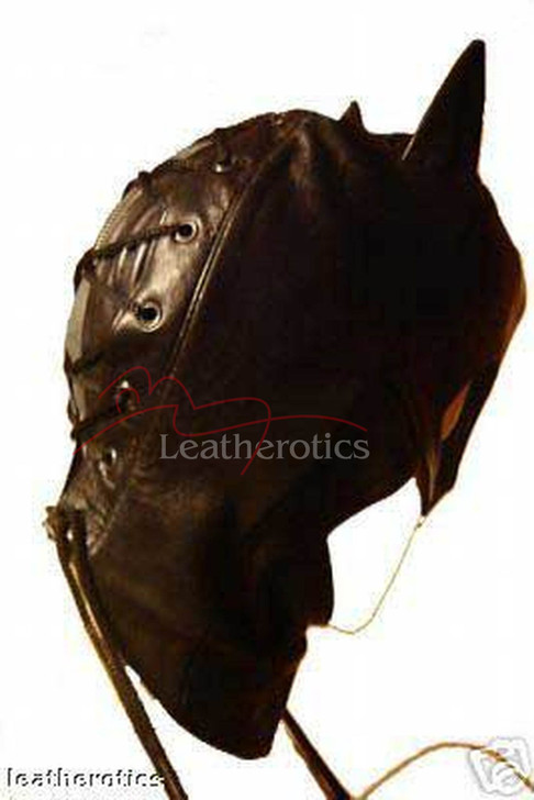 Black Leather cat mask - back view
