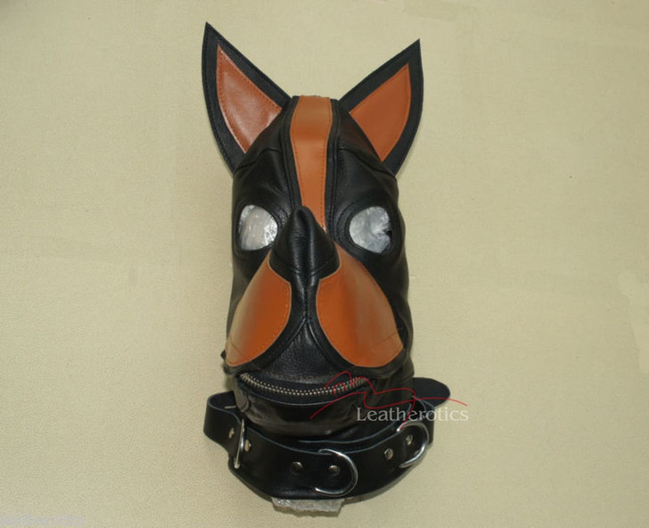 Bdsm leather dog hood mask pic 2