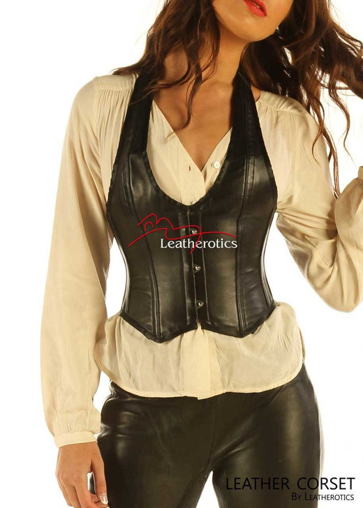 Leather Waistcoat Corset Tight Fit Steel Boned Vest Top