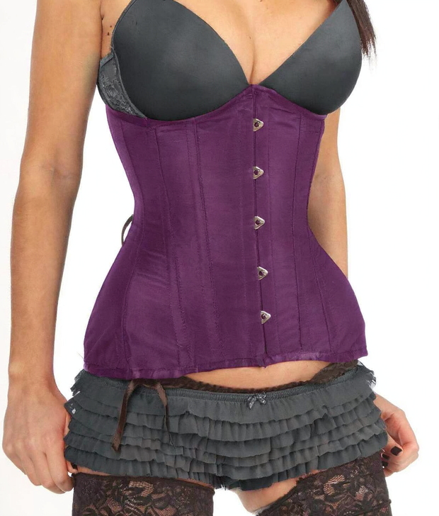 Steel Boned Hipster Corset Purple Taffeta Under Bust