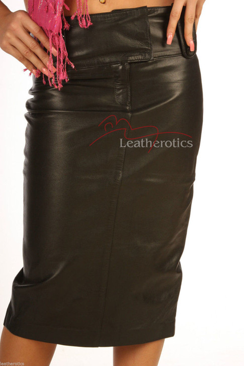 Black Leather Midi Skirt for Cds