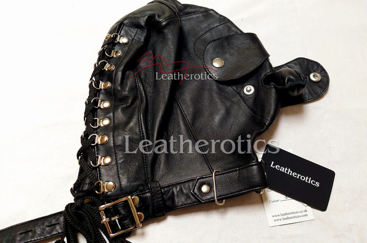 Black real leather hood mask m2