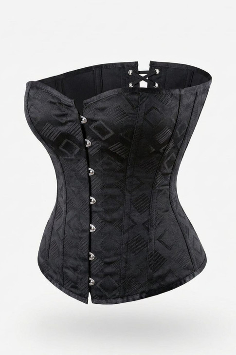 Close-up of black satin fabric with subtle brocade pattern