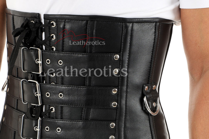Black Leather Men's Corset Details