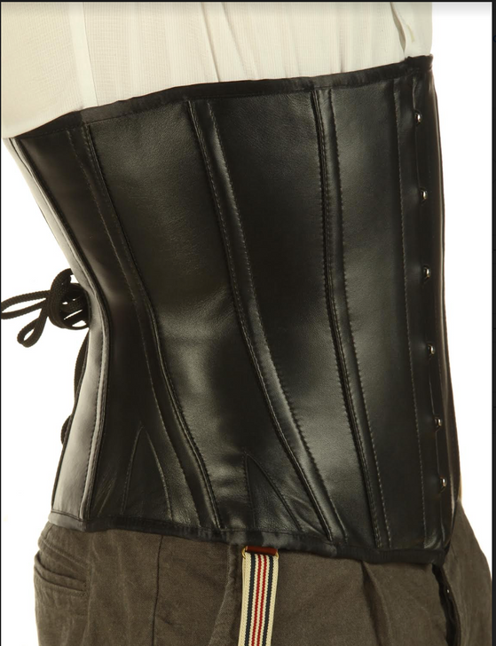 Mens Leather Corset details, corsets for men, tummy control