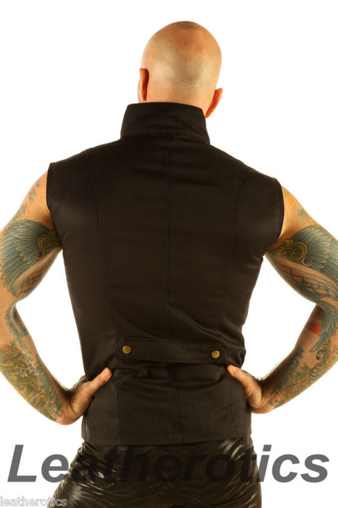 Men's Steampunk Military Waistcoat Vest Top Mandarin Collar  back view