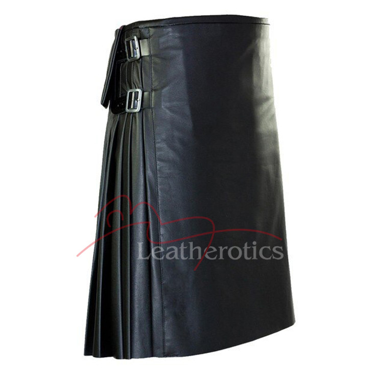 Stunning Full Grain Leather Kilt Pleated Scottish - side