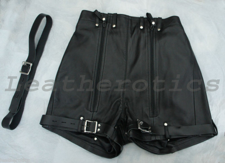 Leather Bondage Shorts - Front View