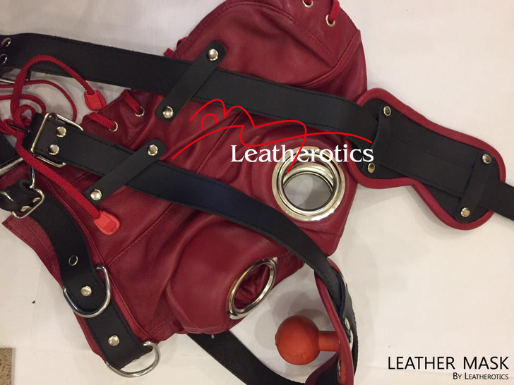 Red Full Grain Leather Mask hood soft supple M6 image 3