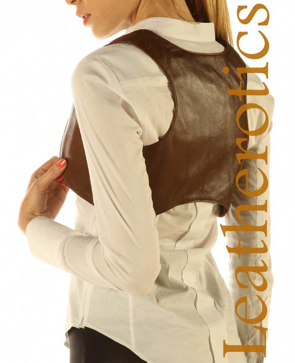 Brown Leather Waistcoat Vest - back view

