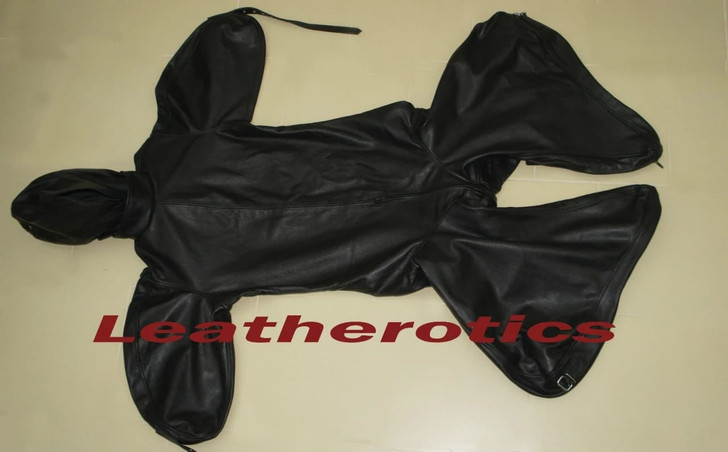 Leather Bodybag Bondage B-Suit with Mask Restraint Gimp suit pic 1