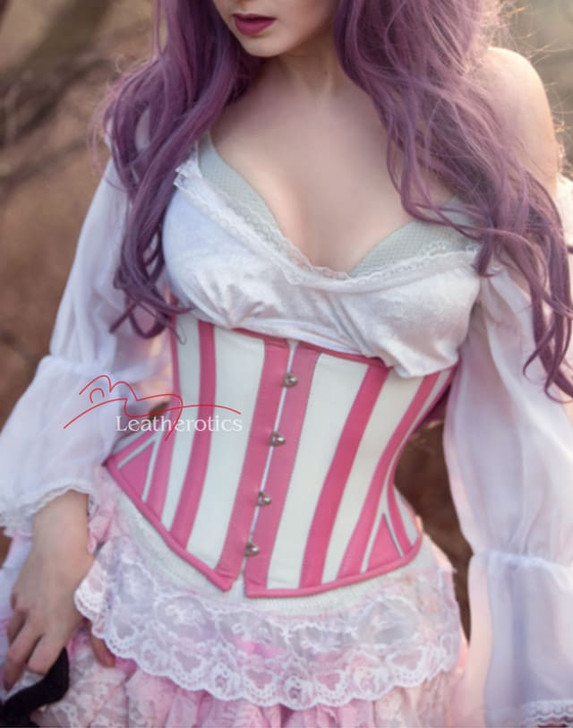 Pink Strong Underbust Leather Corset E2