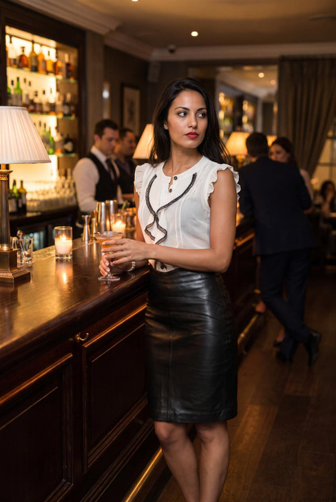 Leather Black Pencil Skirt for Women - Lifestyle 2