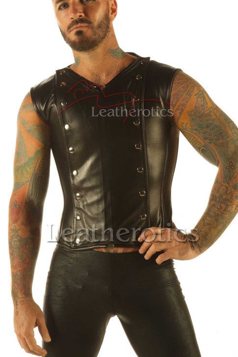 Men's Leather Corset Vest front view