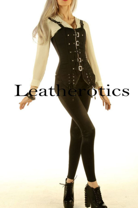 Side Profile of Black Gothic Cotton Corset with Adjustable Fit