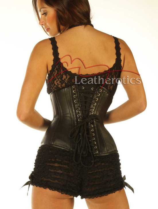 Luxury real leather corset designed with steel boning for a classic hourglass shape. Ideal for tight lacing and waist reduction.