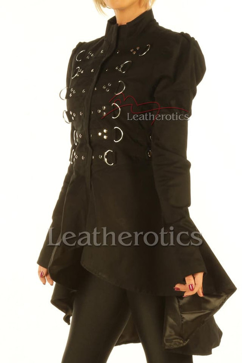 Womens Jacket with flare, Black with buckles detail