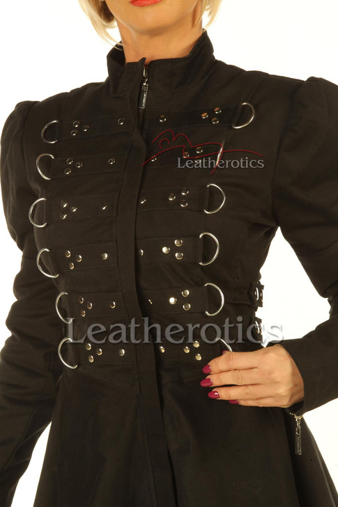 Black Cotton Ladies Steampunk Top Jacket - details