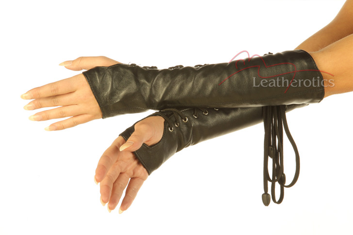 Leather fingerless Lace Arm Gloves 1