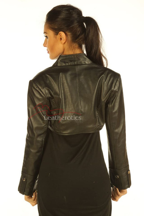 Ladies Leather Top Bolero with long sleeves pic 2
