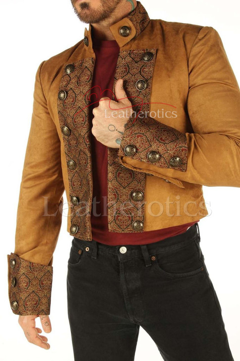 Tan Mens Cotton Jacket Top Steampunk