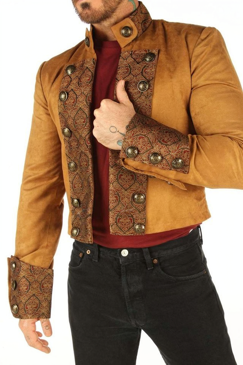 Tan Mens Cotton Jacket Top Steampunk