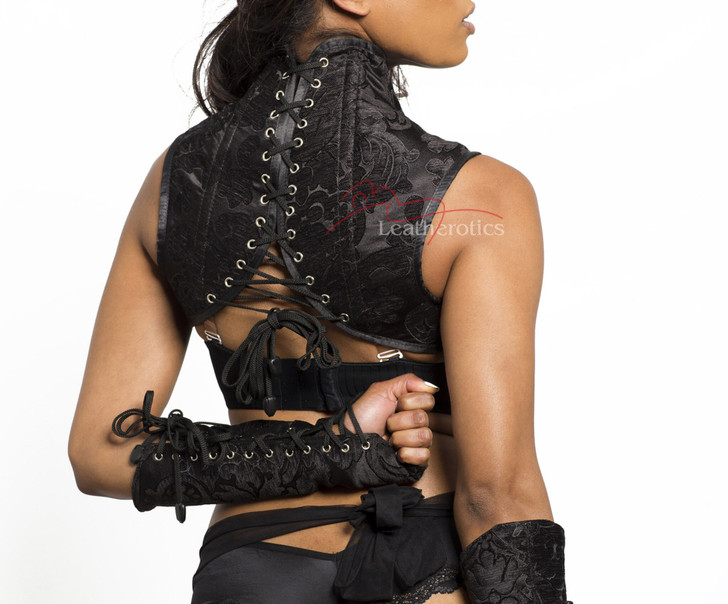 Brocade Neck Corset with Gloves - Back View