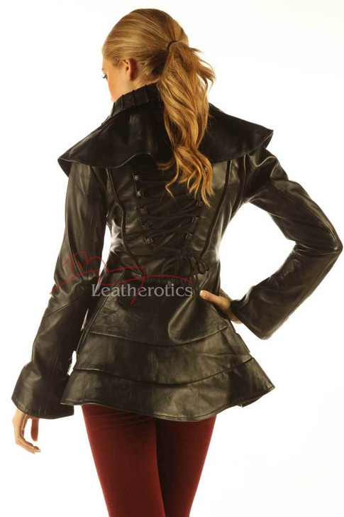 Black Leather Victorian Military Jacket Vintage Dress MD1645