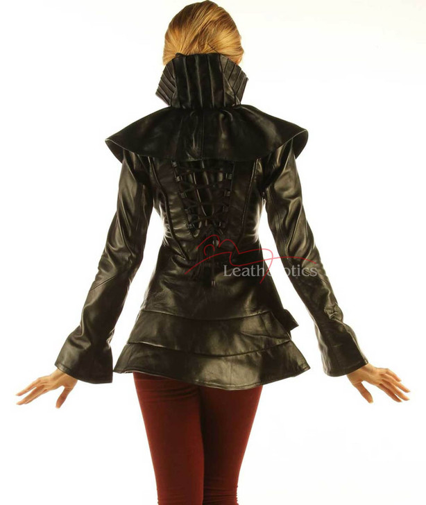 ruffle leather jacket - back view