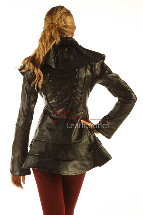 ruffle leather jacket - back side view