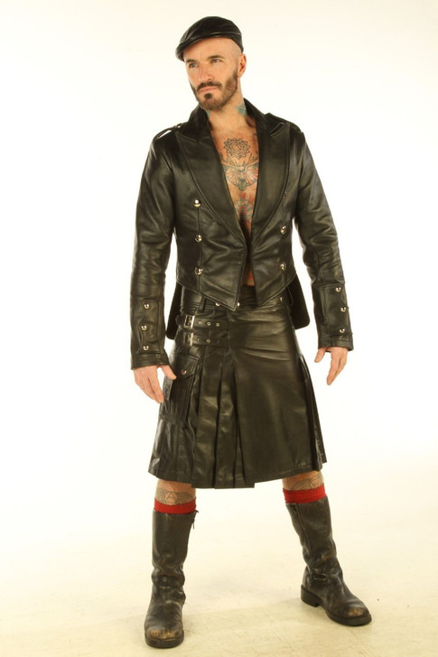 Mens Real Leather Kilt Top Prince Charlie Jacket Full Grain