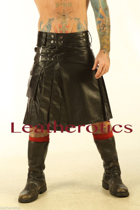Luxury men's black leather Prince Charlie jacket for formal Highland wear