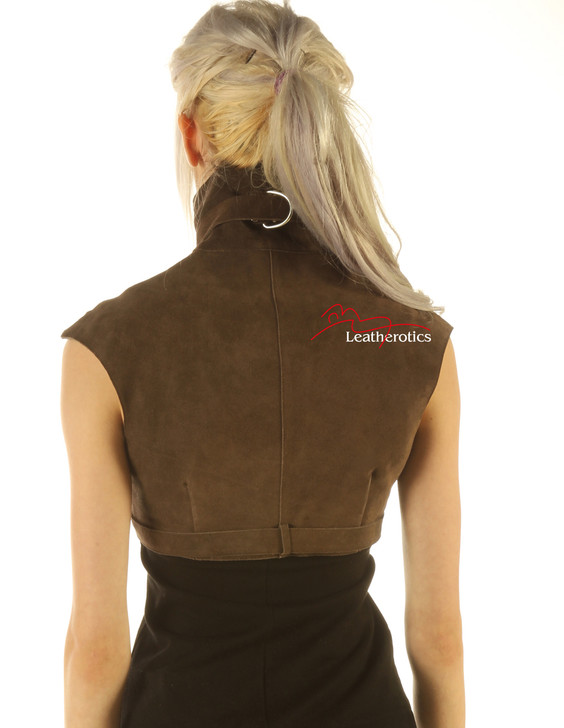 Suede Leather High Waisted Short Waist Coat image back