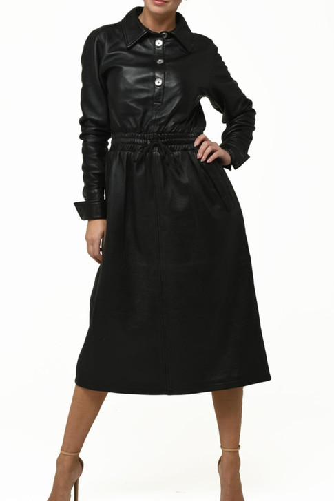 Elegant Midi Leather Dress