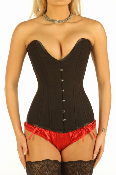 Heavy-Duty Double Steel Boned Black Cotton Plunge Corset