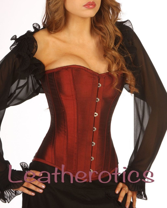 Satin Corset Maroon Full Steel Boned Back Lacing Basque