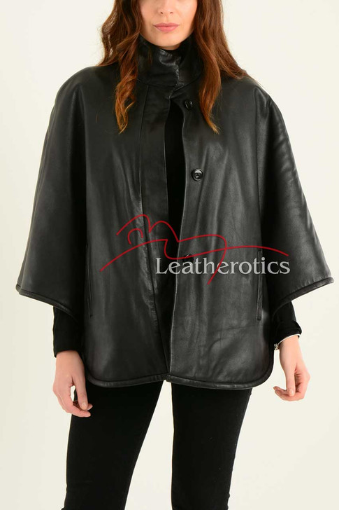 Ladies Fine Leather Cape With Fur Lining 2