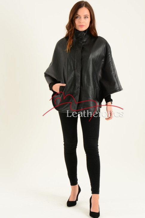 Ladies Fine Leather Cape With Fur Lining full