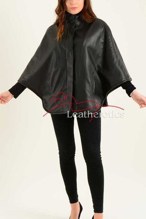 Ladies Fine Leather Cape With Fur Lining