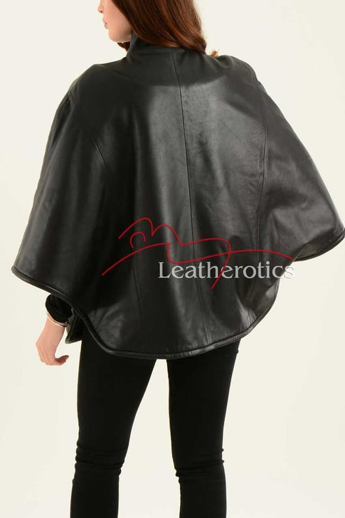 Ladies Fine Leather Cape With Fur Lining back