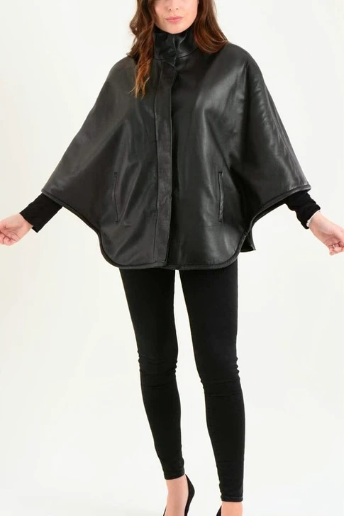 Ladies Fine Leather Cape With Fur Lining