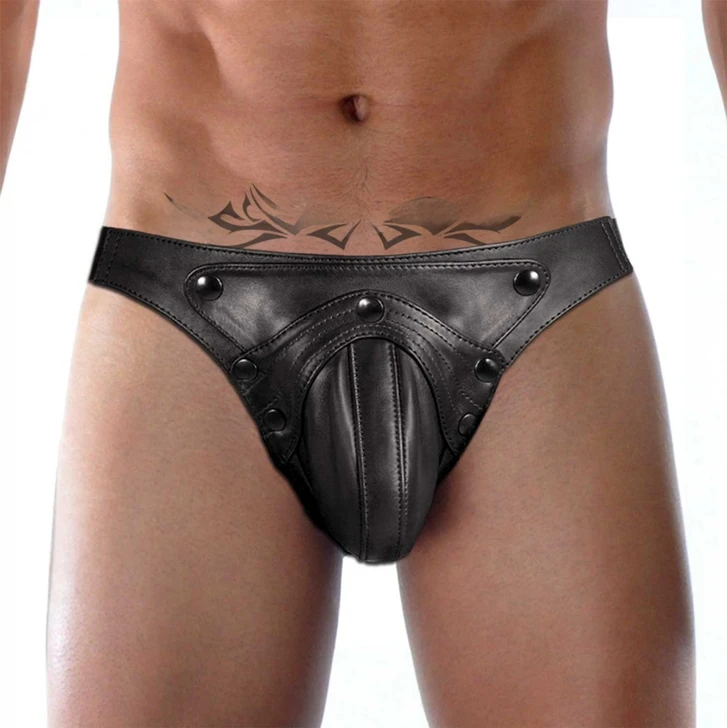Mens Leather Jock Pouch Underwear 026