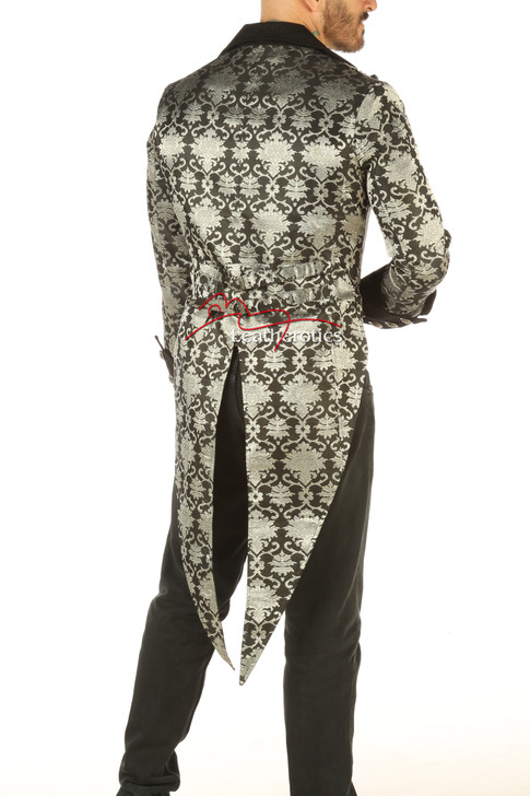 Victorian Tailcoat - Silver on Black Brocade - back view