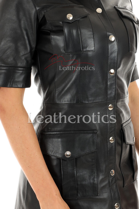 Leather Mini Dress With Pockets - details