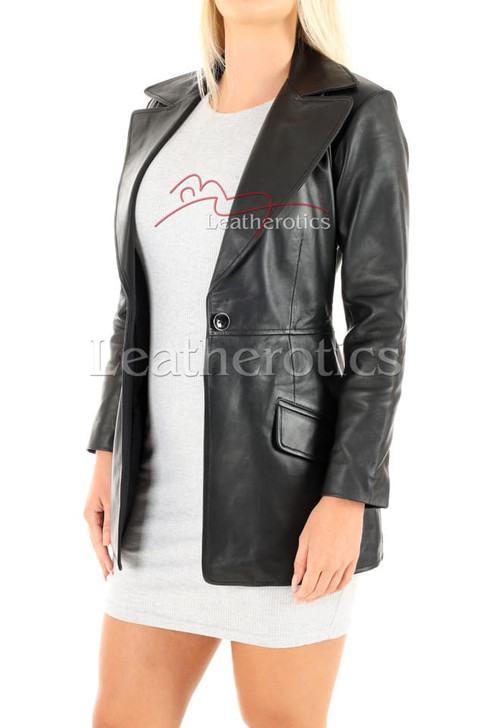 Women's Leather Blazer with notched lapel