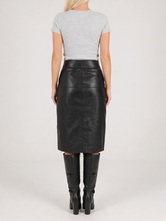 Knee Length Leather Skirt - Back