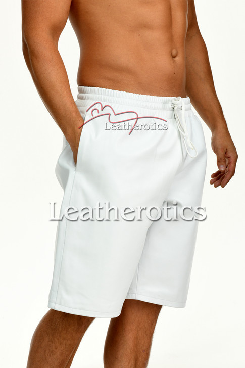 White Leather Shorts Men - Right Side View