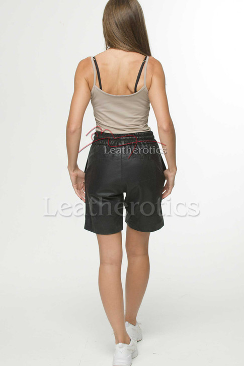 Black leather shorts perforated - back