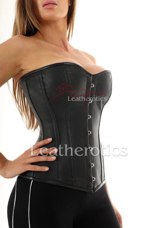 Perforated leather Overbust Corset with Cups